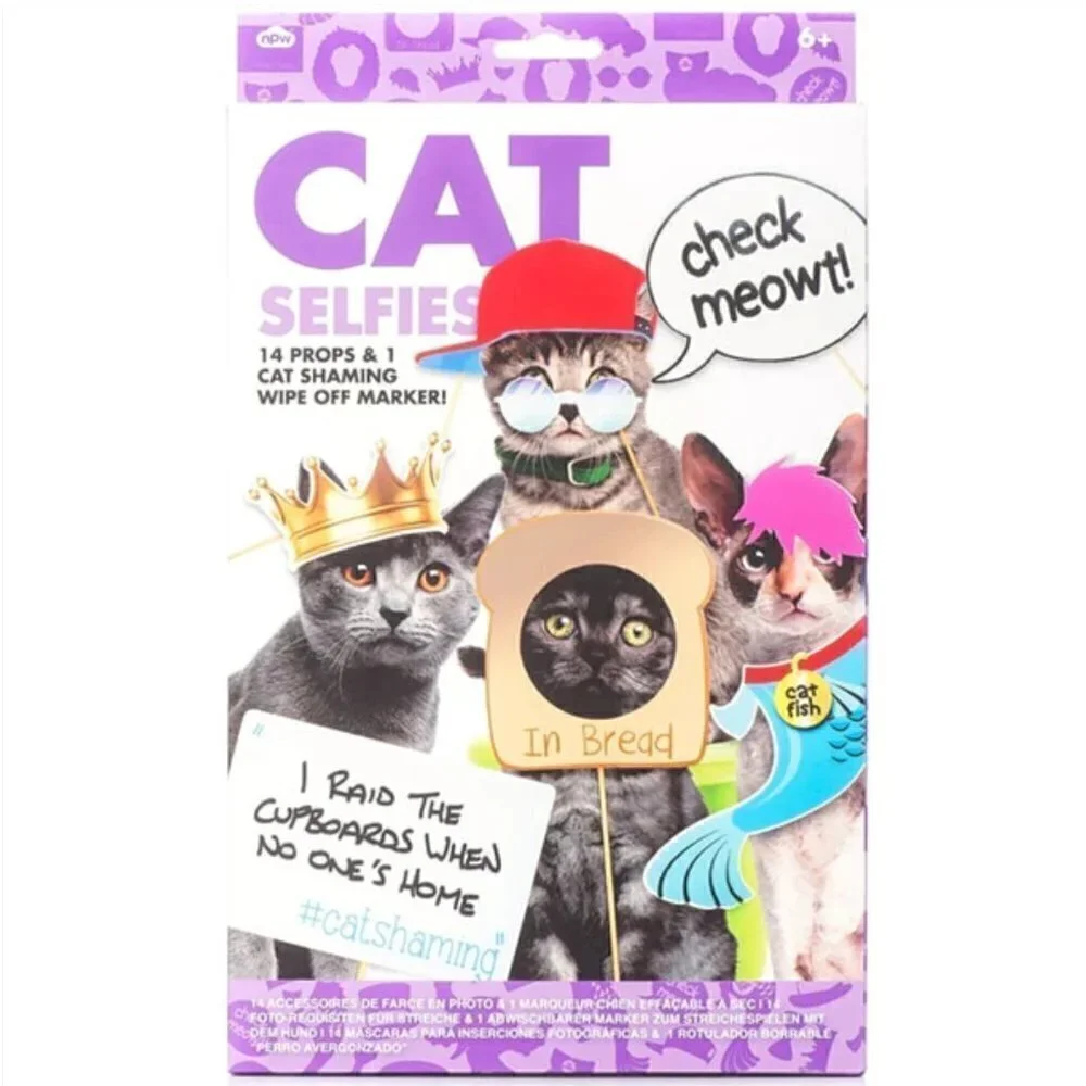 Cat Selfies Photo‎ Prop Kit 13 Props Wooden Sticks Cat Shaming White Board Tape